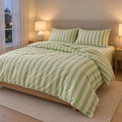 Pastel Striped Cotton Blend Bedding Set with Duvet Cover and Sheet
