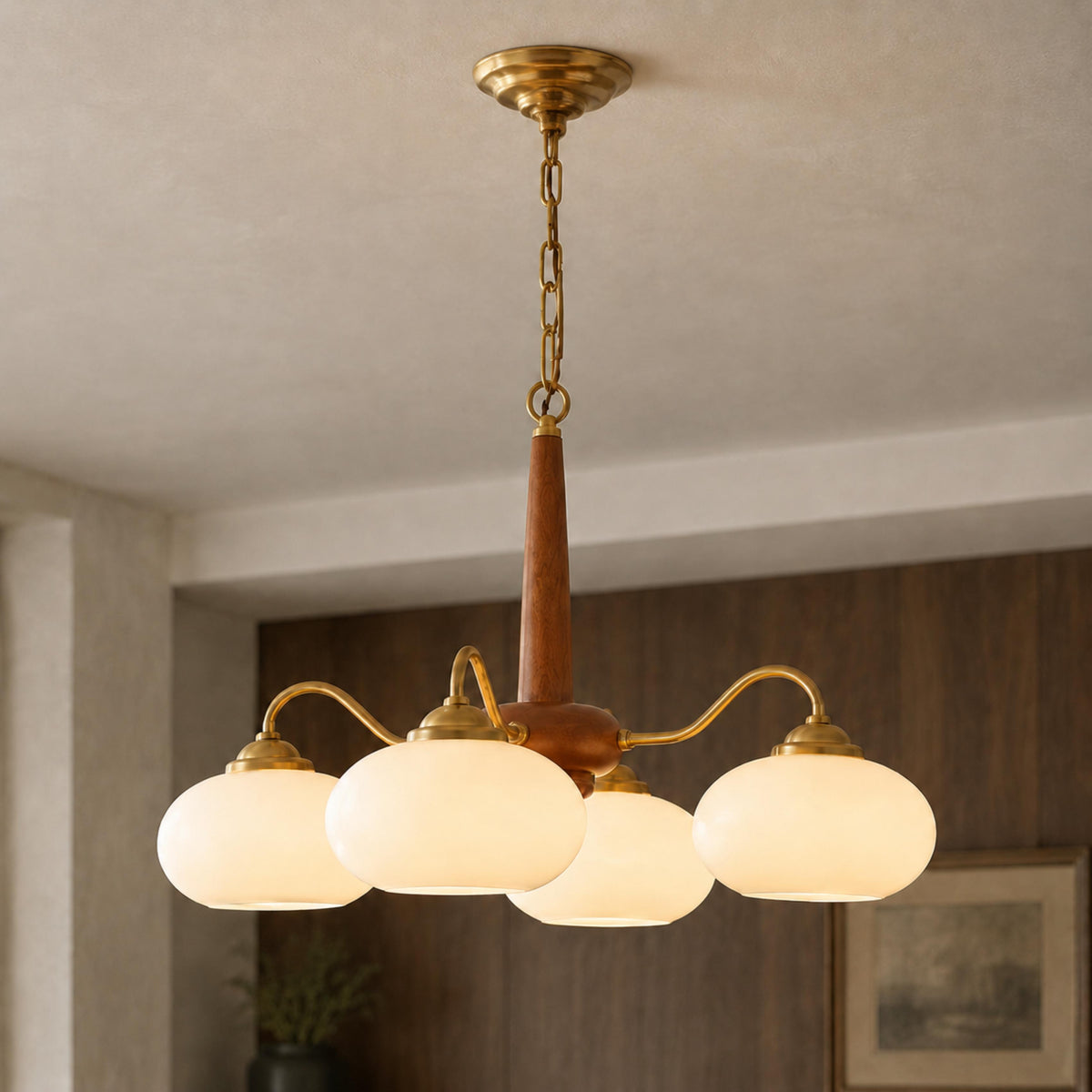 Solid Wood Brass Glass Chandelier 3 4 or 6 Head
