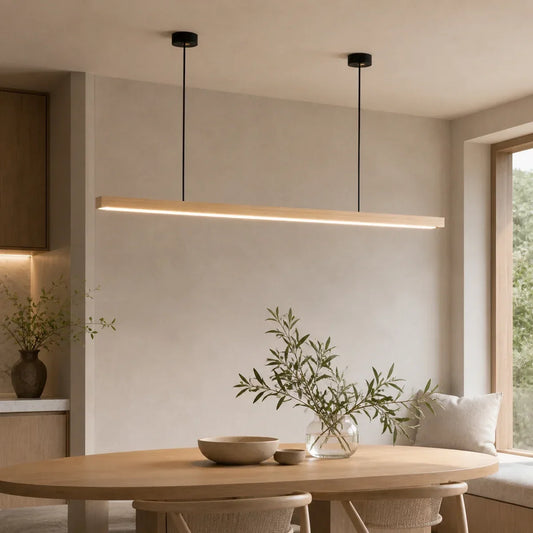 Wood Linear Pendant Light LED Dimmable Remote Kitchen Dining Bar