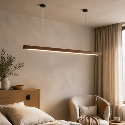 Wood Linear Pendant Light LED Dimmable Remote Kitchen Dining Bar