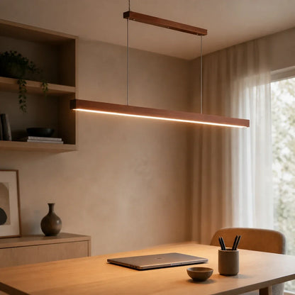 Wood Linear Pendant Light LED Dimmable Remote Kitchen Dining Bar