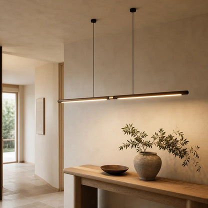 Black Walnut Linear Pendant Light LED Dimmable Kitchen Dining Bar
