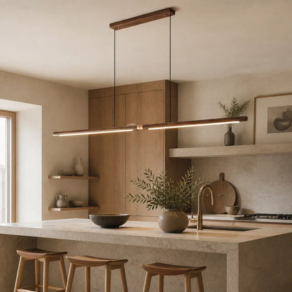 Black Walnut Linear Pendant Light LED Dimmable Kitchen Dining Bar