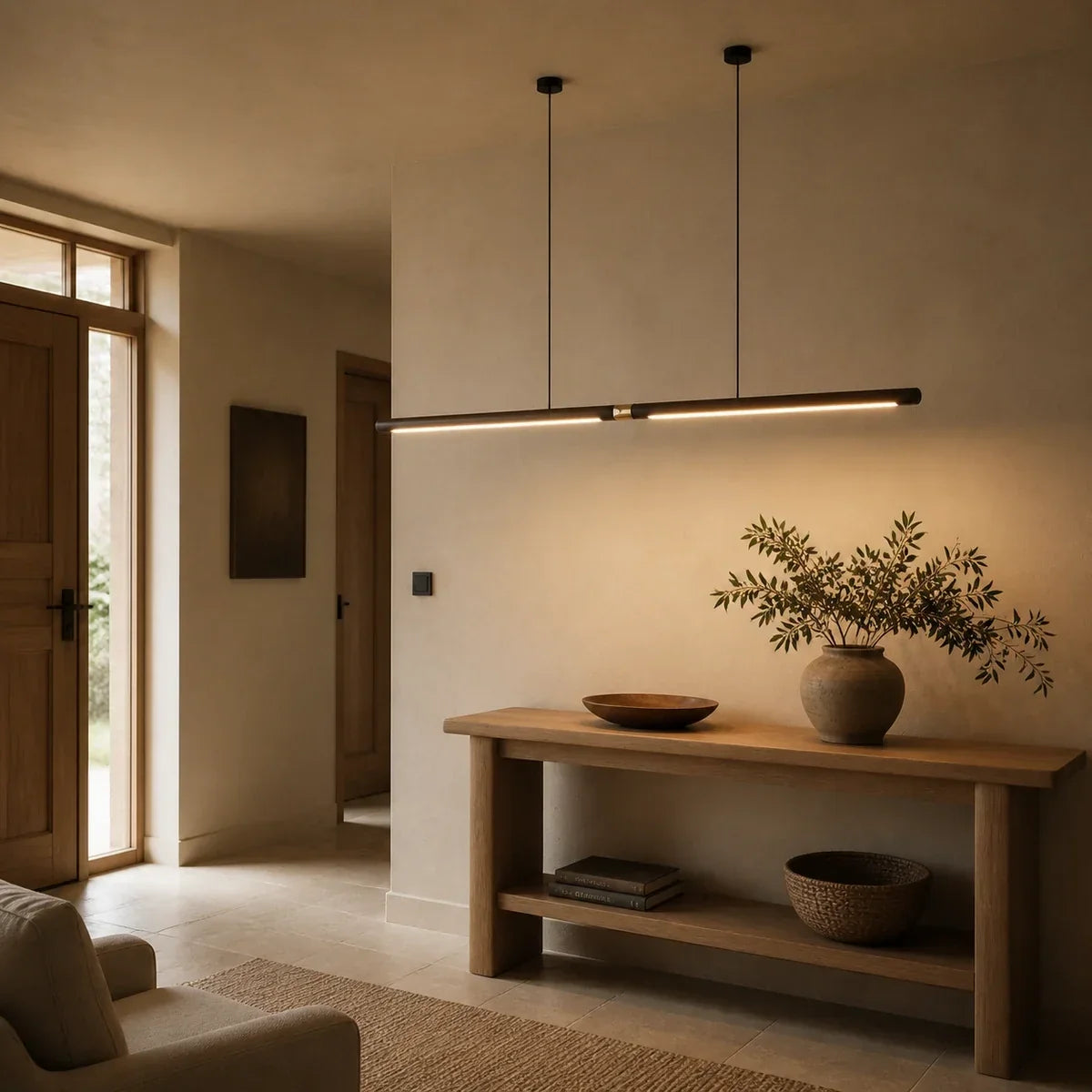 Black Walnut Linear Pendant Light LED Dimmable Kitchen Dining Bar