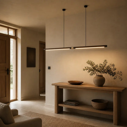 Black Walnut Linear Pendant Light LED Dimmable Kitchen Dining Bar