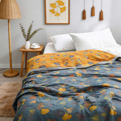 Ginkgo Leaf Reversible Throw Blanket for Sofa Bed and Picnic