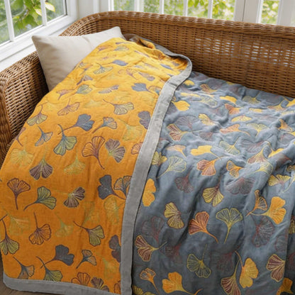 Ginkgo Leaf Reversible Throw Blanket for Sofa Bed and Picnic