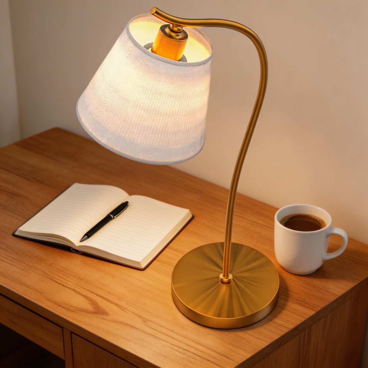 Modern Desk Lamp Adjustable Gooseneck Metal Base with Soft Fabric Shade and LED Bulb for Home Office Lighting