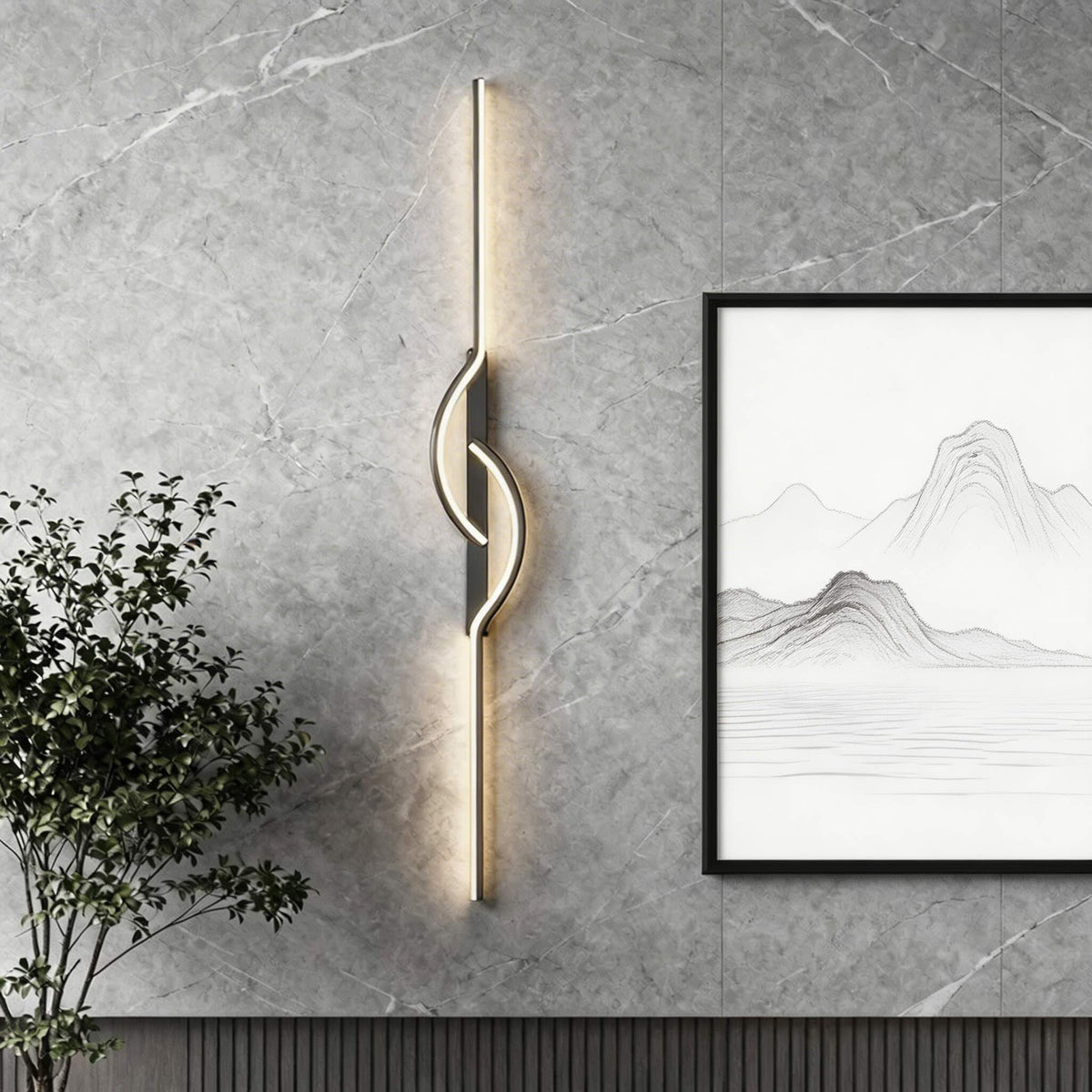 Linear Black Aluminium Wall Sconce Adjustable LED Strip