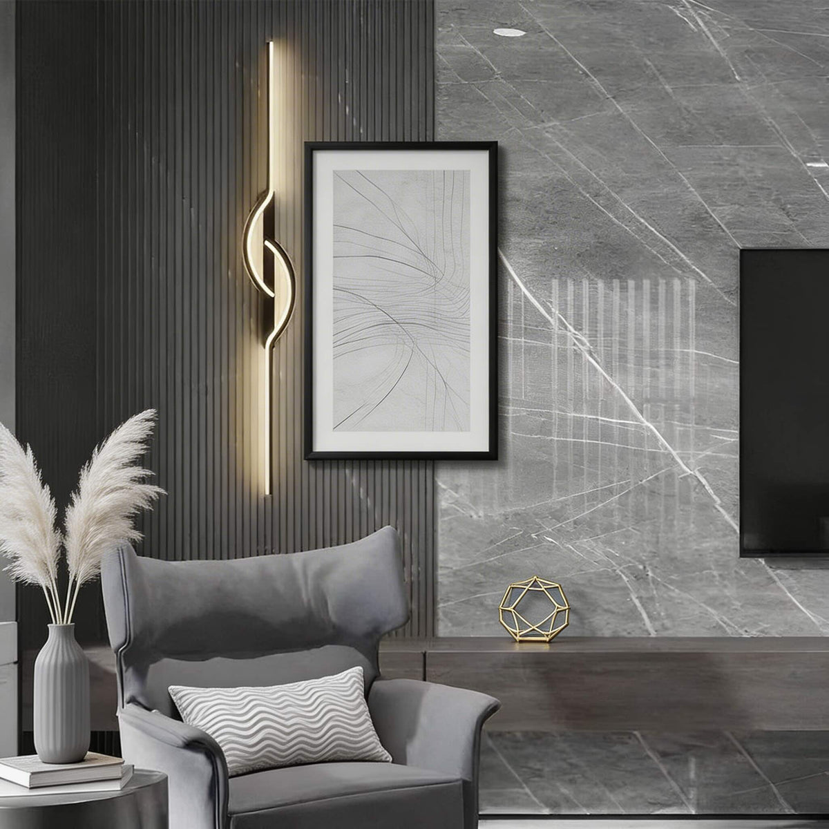 Linear Black Aluminium Wall Sconce Adjustable LED Strip