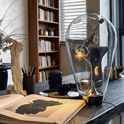 Modern Glass Desk Lamp Adjustable Brightness Touch Dimming Iron Base LED Bulb Included
