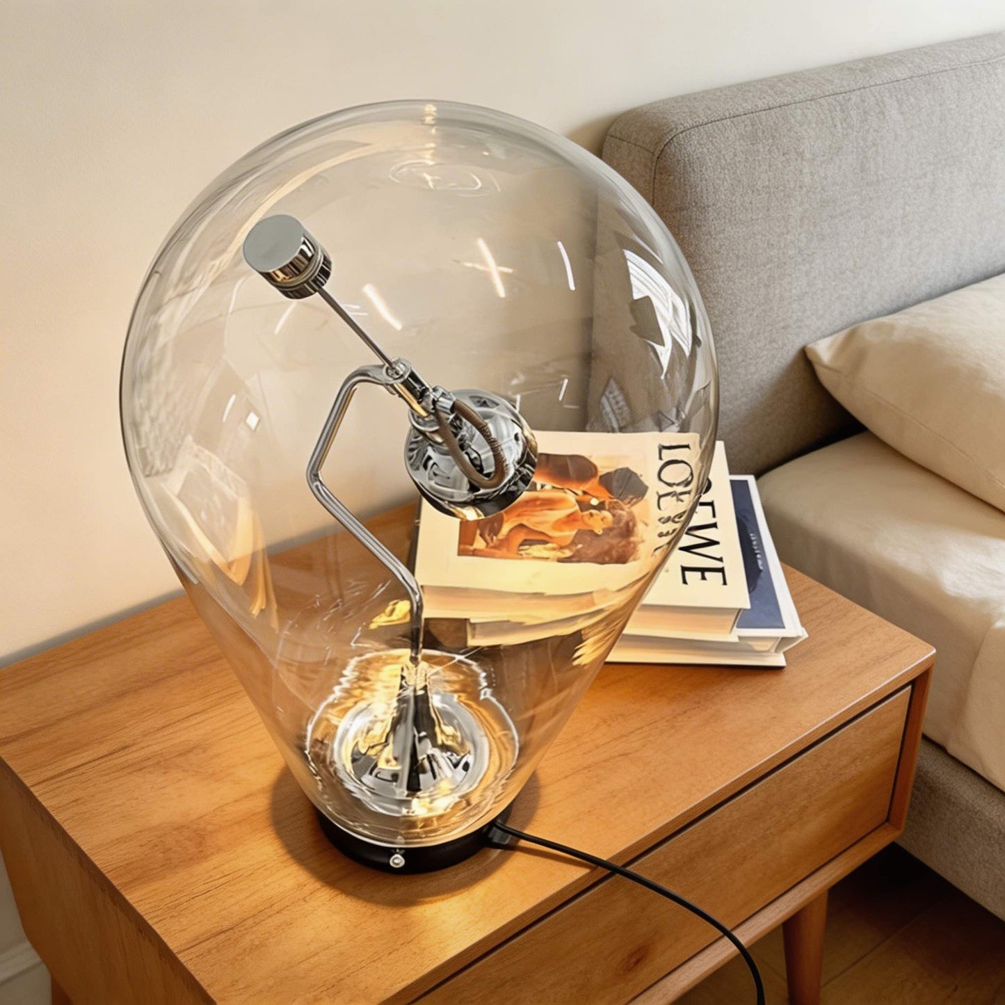 Modern Glass Desk Lamp Adjustable Brightness Touch Dimming Iron Base LED Bulb Included