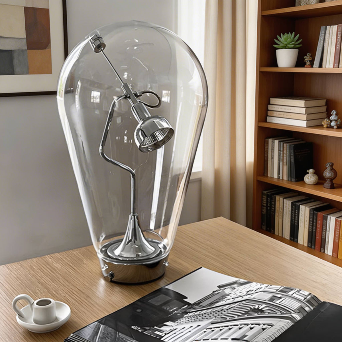 Modern Glass Desk Lamp Adjustable Brightness Touch Dimming Iron Base LED Bulb Included