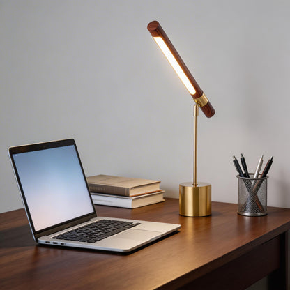 Modern LED Desk Lamp Adjustable Color Temperature Wood and Brass USB Powered for Home Office
