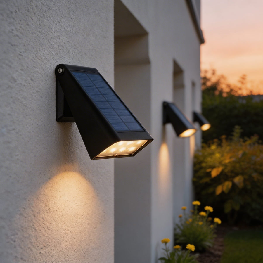 Modern Outdoor Wall Light Solar Powered Adjustable LED Black Waterproof Sconce