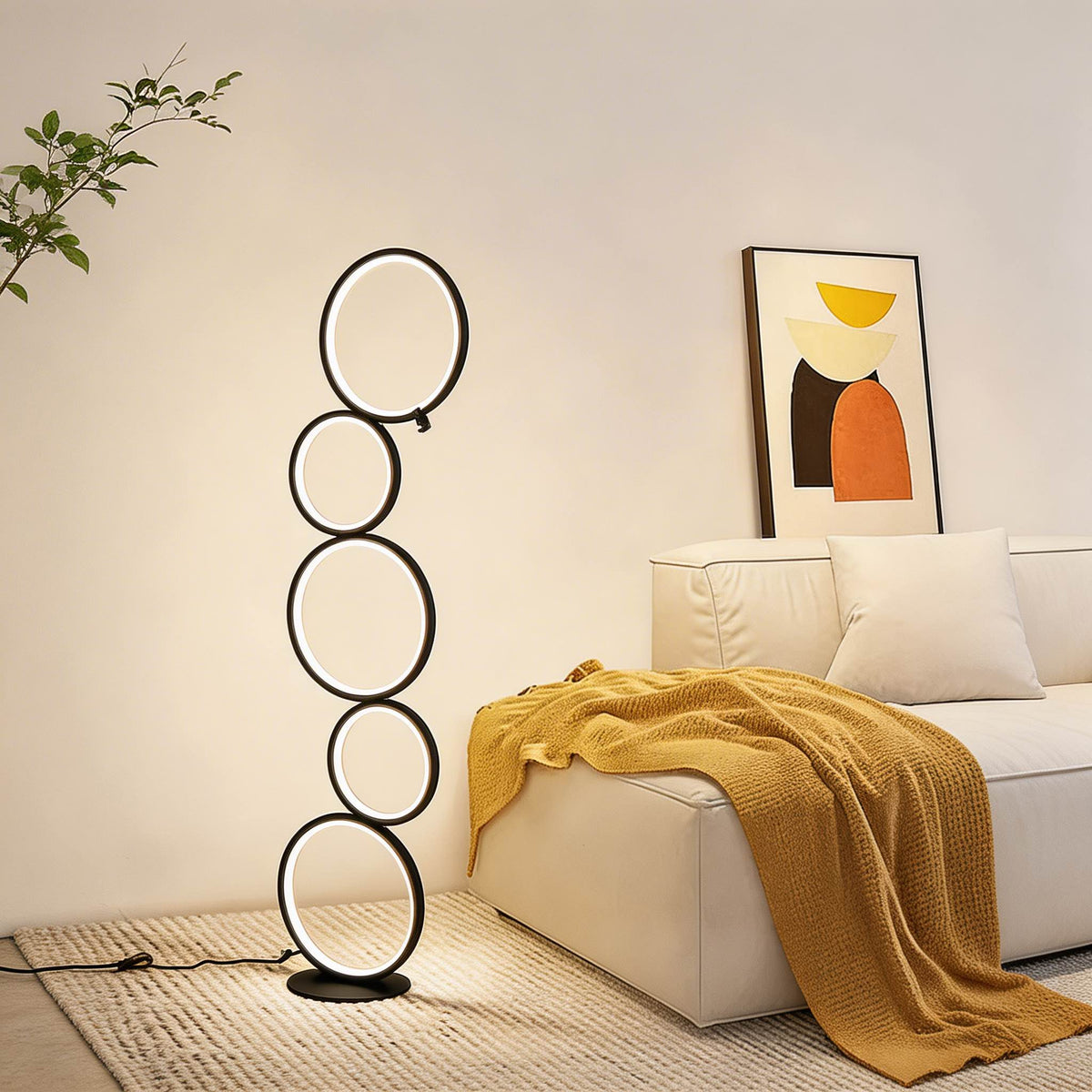 Circle Design LED Floor Lamp Iron Adjustable Ambient