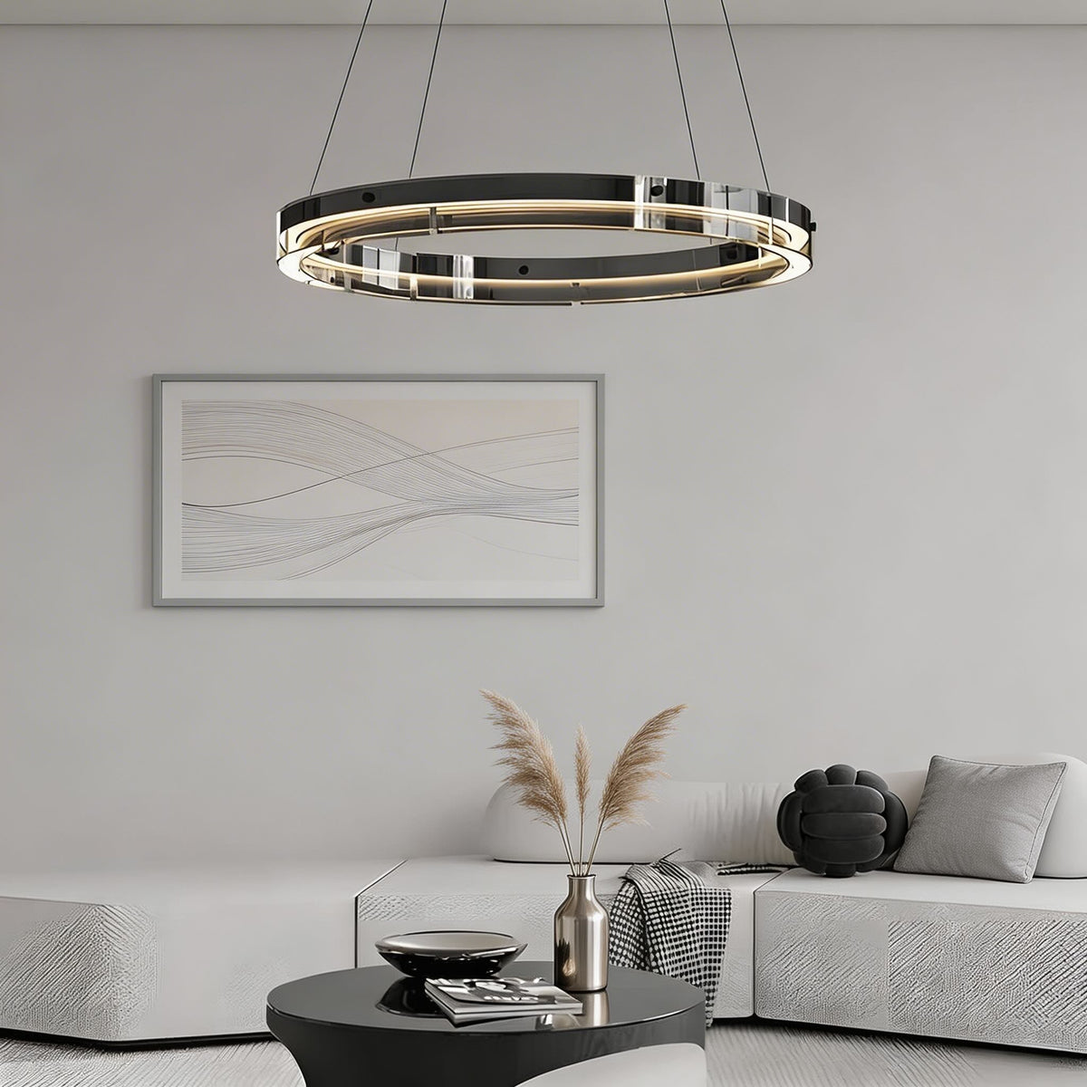 Black Aluminium LED Ring Chandelier Dimmable