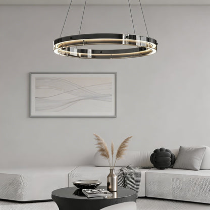 Black Aluminium LED Ring Chandelier Dimmable