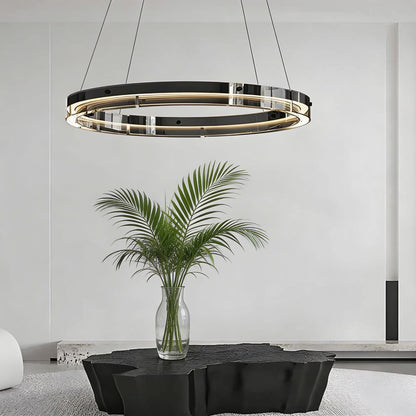 Black Aluminium LED Ring Chandelier Dimmable