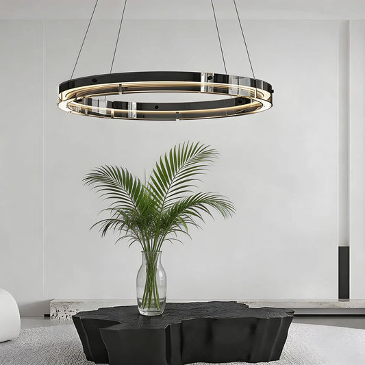 Black Aluminium LED Ring Chandelier Dimmable