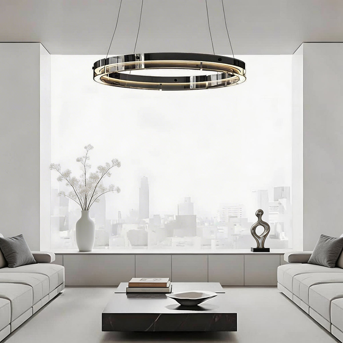 Black Aluminium LED Ring Chandelier Dimmable