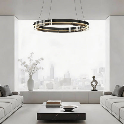 Black Aluminium LED Ring Chandelier Dimmable