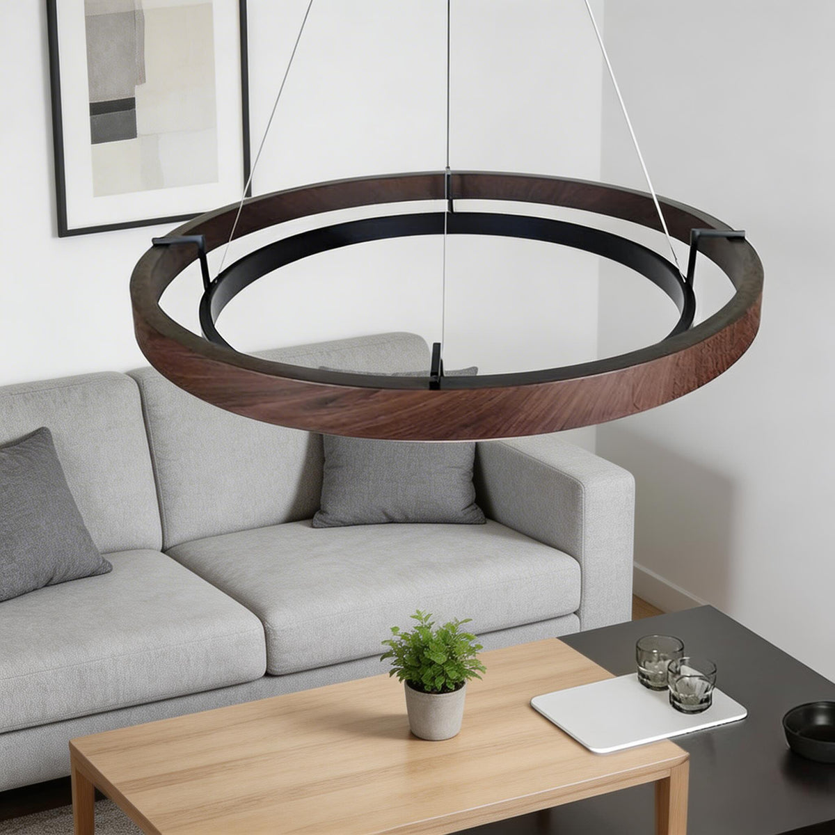 Black Iron Acrylic Pendant Light Tri-Colour LED Adjustable