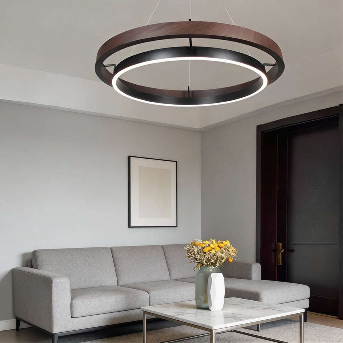 Black Iron Acrylic Pendant Light Tri-Colour LED Adjustable