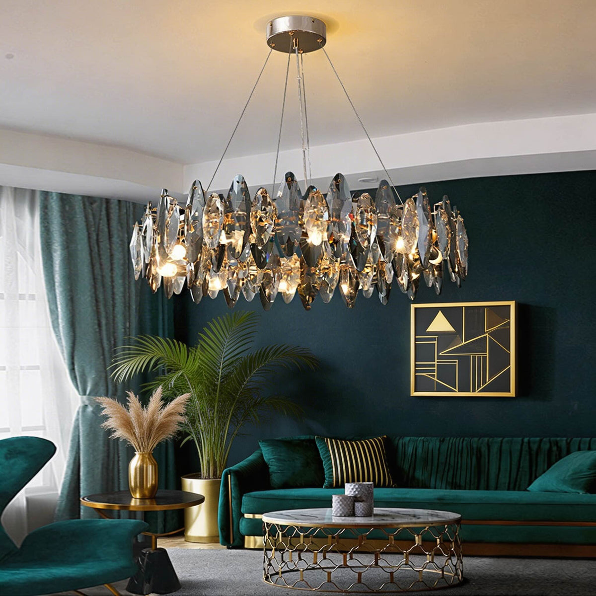 Round K9 Crystal Chandelier Adjustable Iron LED