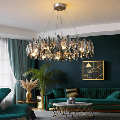 Round K9 Crystal Chandelier Adjustable Iron LED