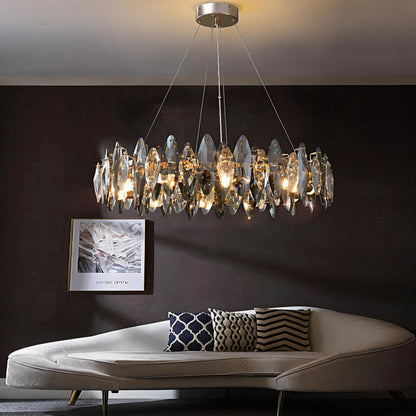 Round K9 Crystal Chandelier Adjustable Iron LED