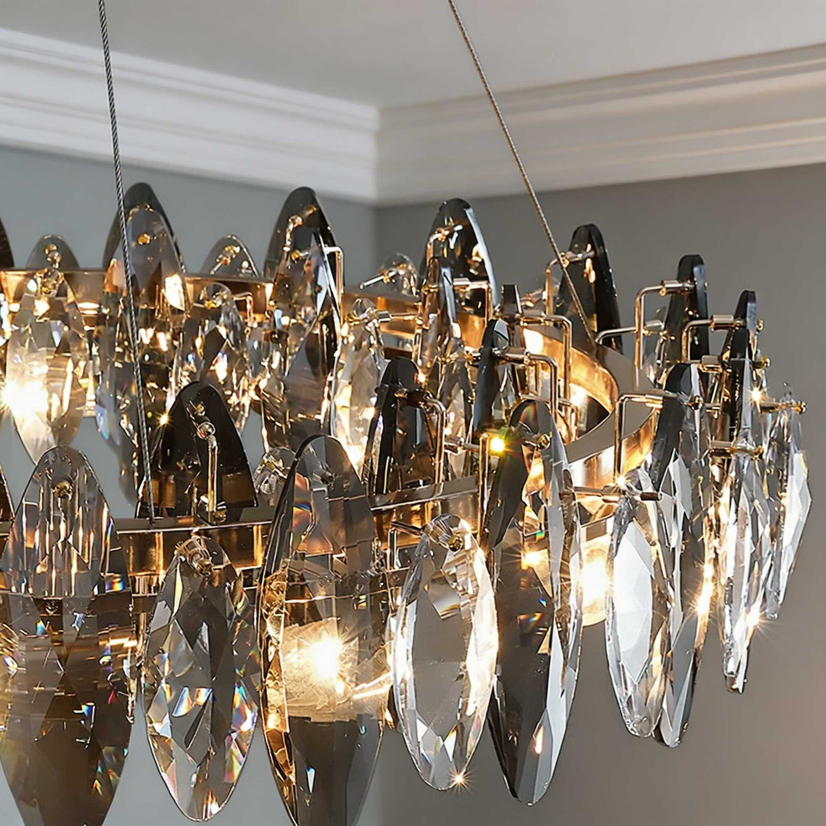 Round K9 Crystal Chandelier Adjustable Iron LED