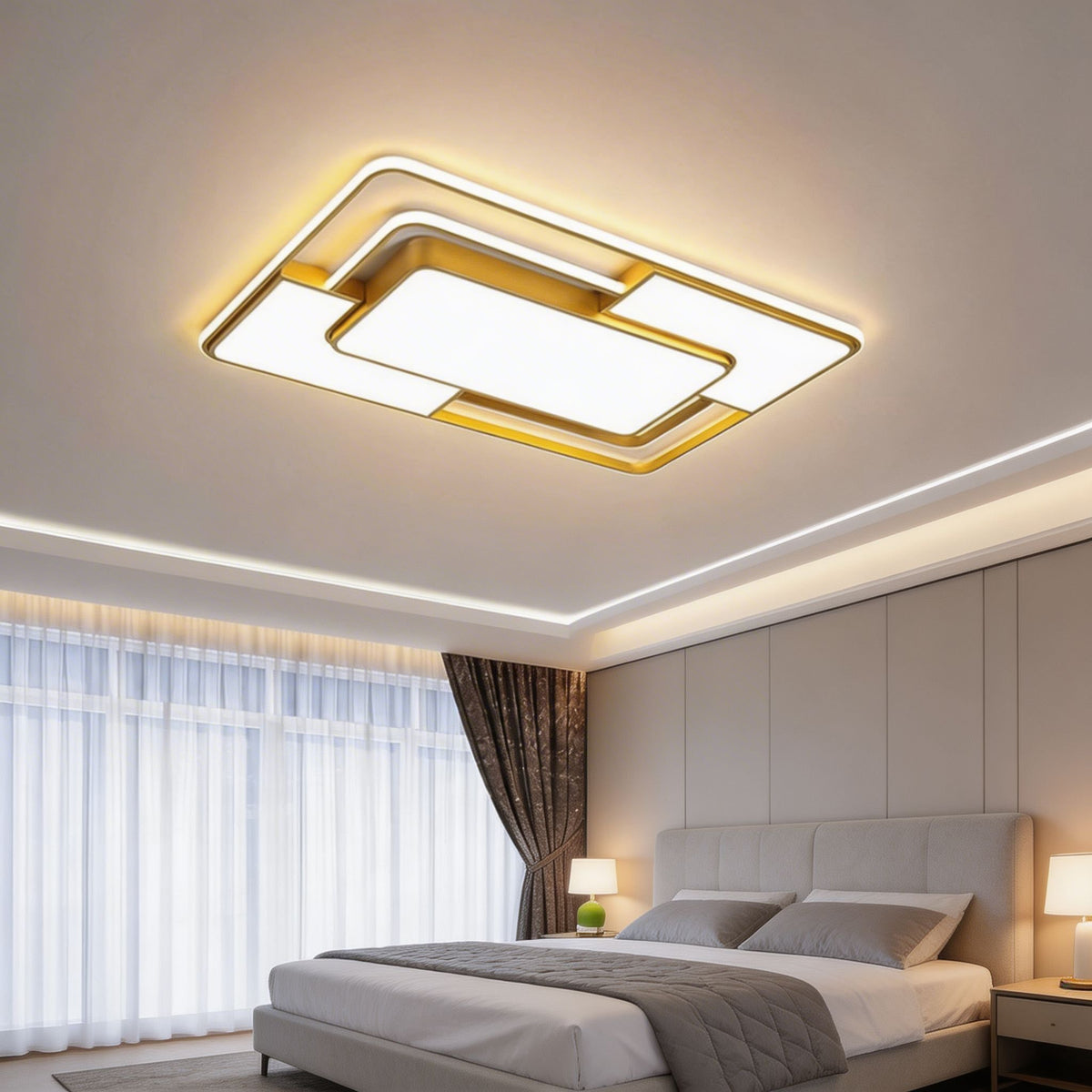 3D Geometric Square LED Flush Mount Ceiling Light Iron Acrylic Dimmable Remote