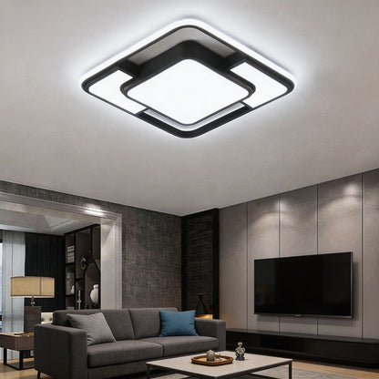 3D Geometric Square LED Flush Mount Ceiling Light Iron Acrylic Dimmable Remote