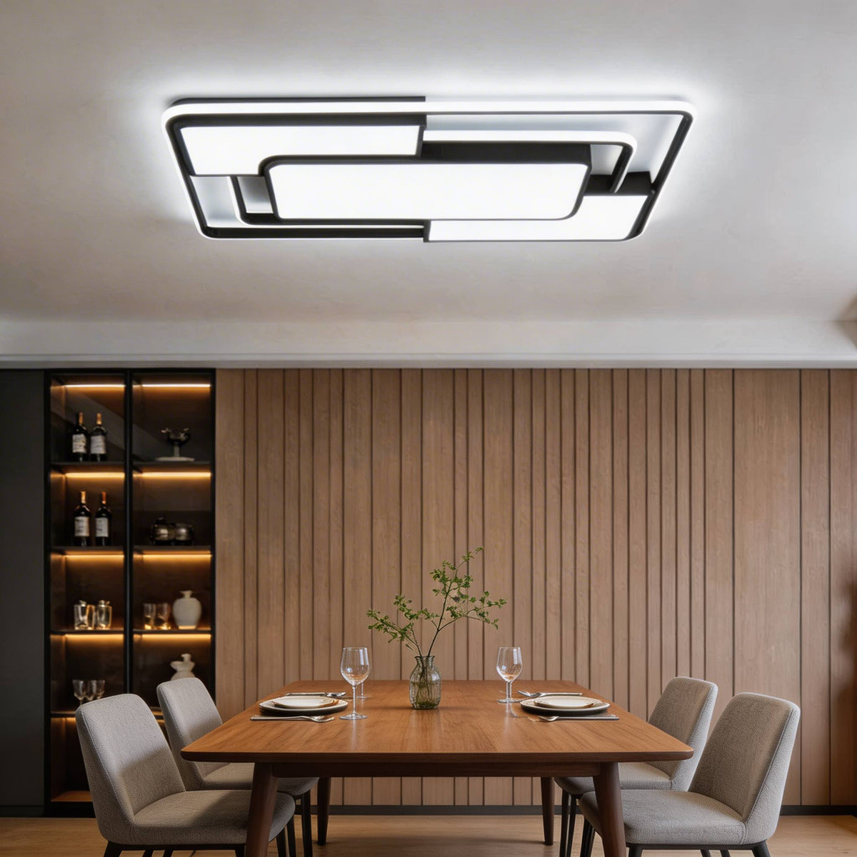 3D Geometric Square LED Flush Mount Ceiling Light Iron Acrylic Dimmable Remote
