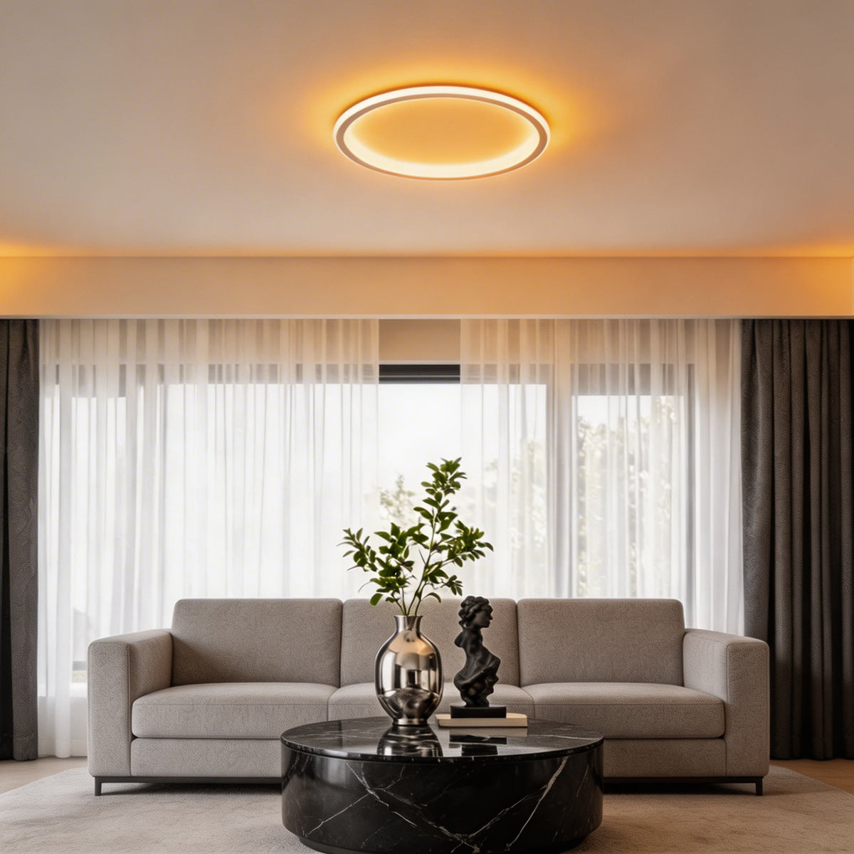 Round Slim LED Flush Mount Ceiling Light 28W Dimmable Remote Black or White
