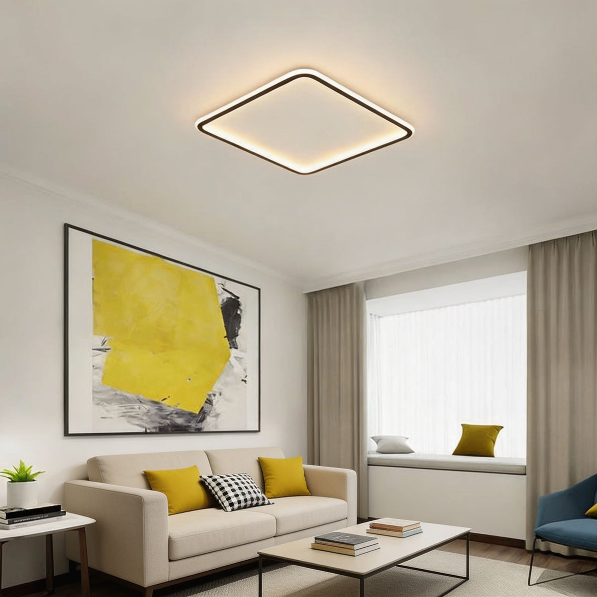 Square Edge-Lit LED Flush Mount Ceiling Light 100W Dimmable Black or White