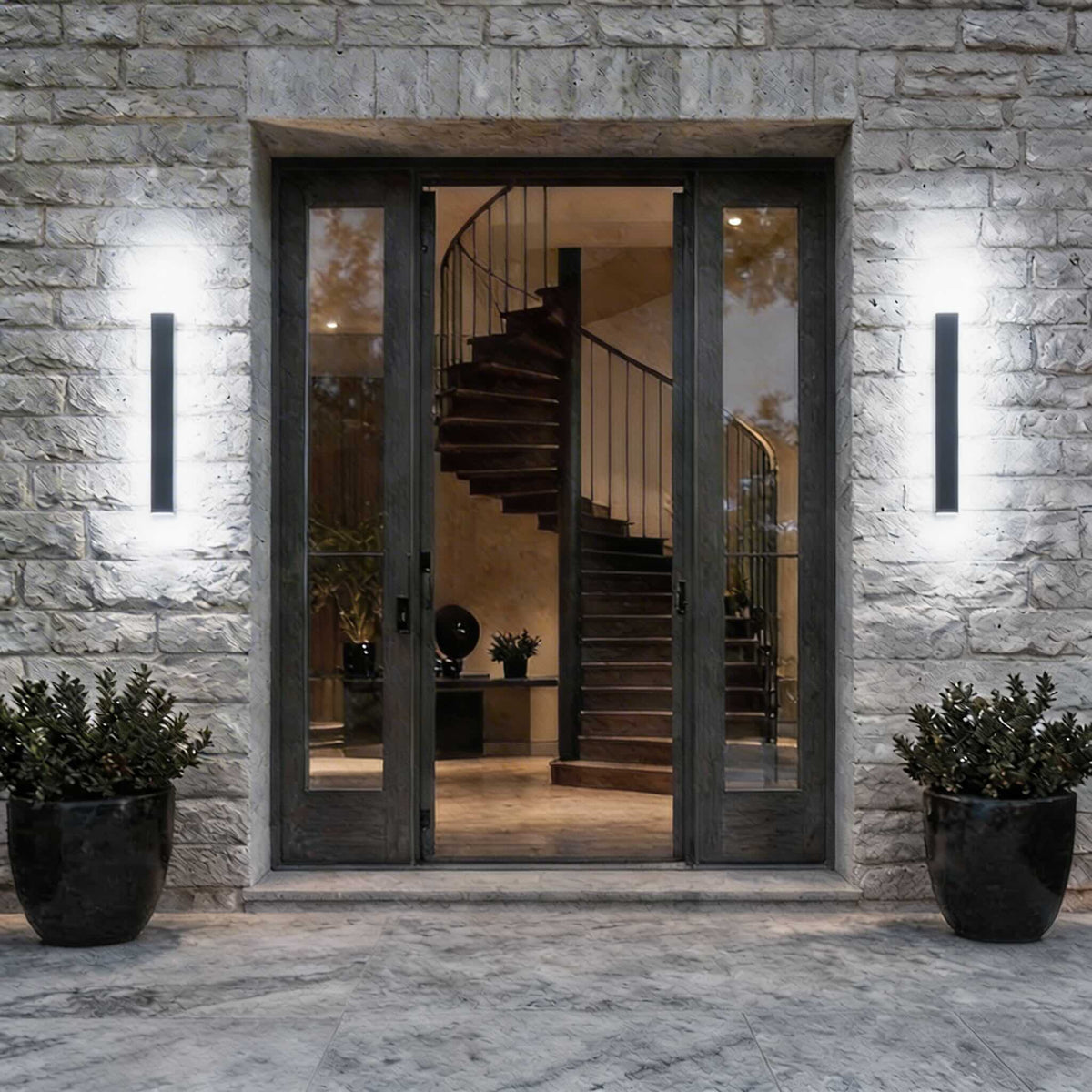 Black Modern Outdoor Wall Light Linear Design Wall Mounted Iron LED Dimmable Waterproof for Porch
