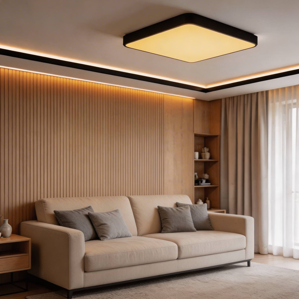 Square Sealed LED Flush Mount Ceiling Light Dimmable Remote 5 Colours