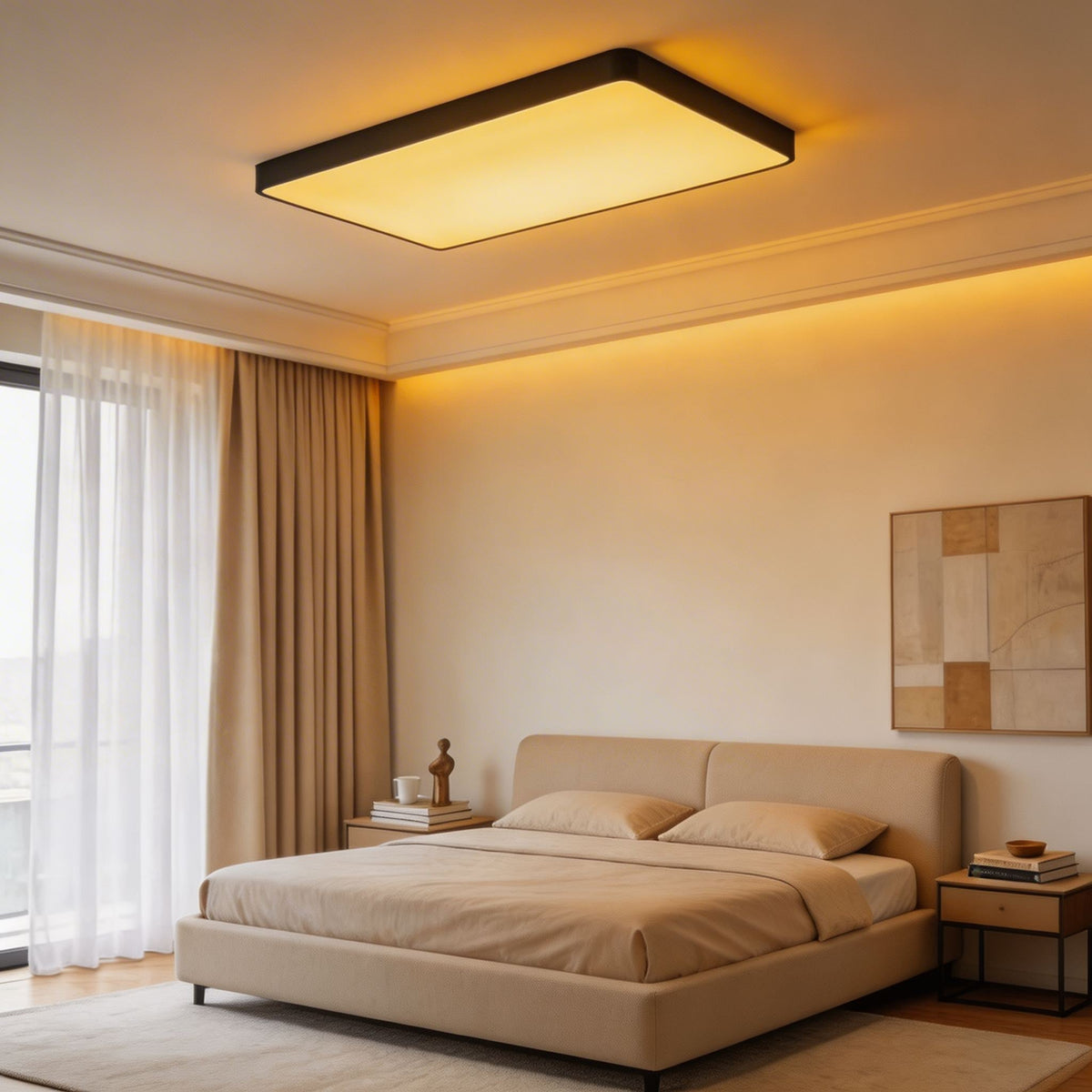 Square Sealed LED Flush Mount Ceiling Light Dimmable Remote 5 Colours