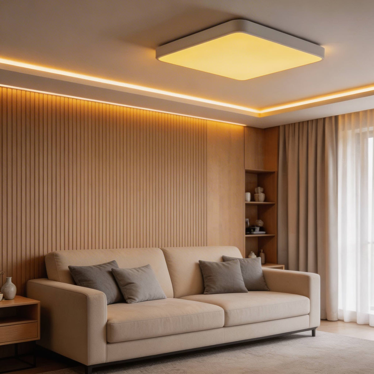 Square Sealed LED Flush Mount Ceiling Light Dimmable Remote 5 Colours