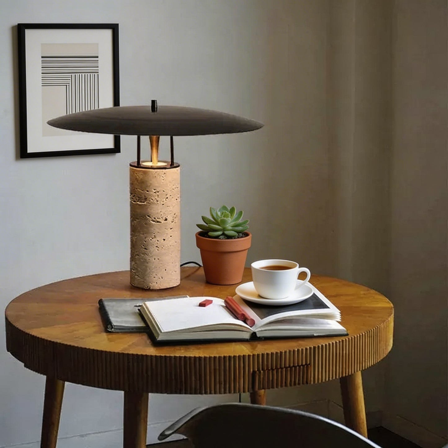 Nordic Postmodern Travertine Table Lamp Stylish Bedroom and Bedside Lamps Artistic Lighting