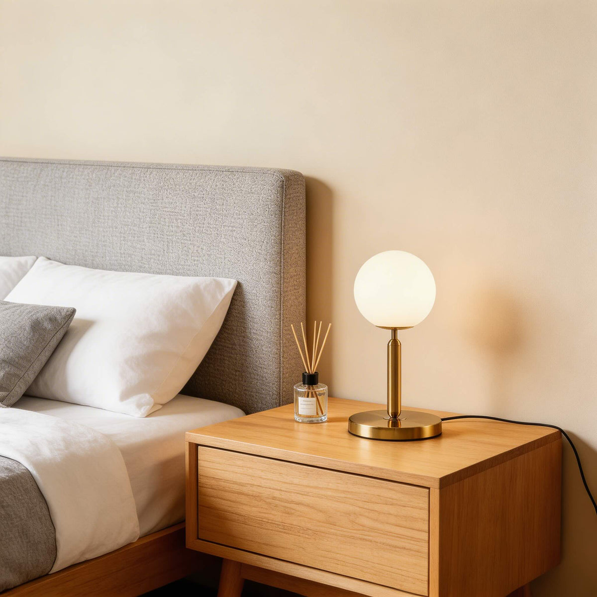 Nordic Modern Table Lamp LED Glass Ball Bedside Light E26 for Bedroom Decor Creative Desk