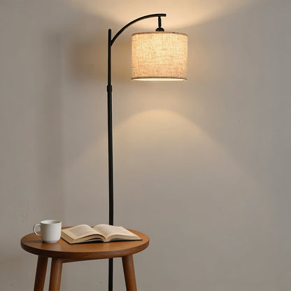 Arc Floor Lamp Black Fabric Shade Marble Base LED