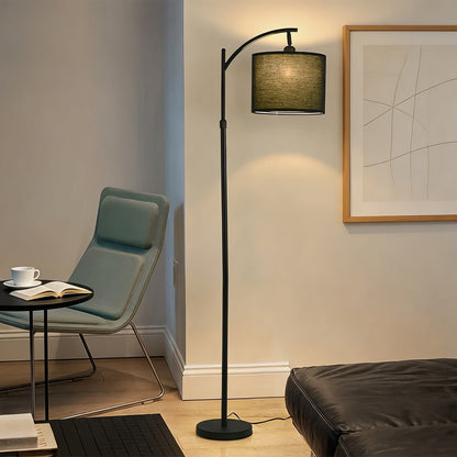 Arc Floor Lamp Black Fabric Shade Marble Base LED