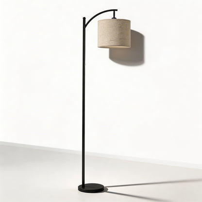 Arc Floor Lamp Black Fabric Shade Marble Base LED