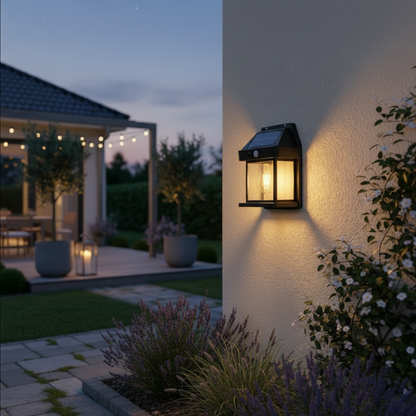 Solar Outdoor Wall Light Motion Sensor Waterproof ABS Fixture with Adjustable Modes for Garden Patio