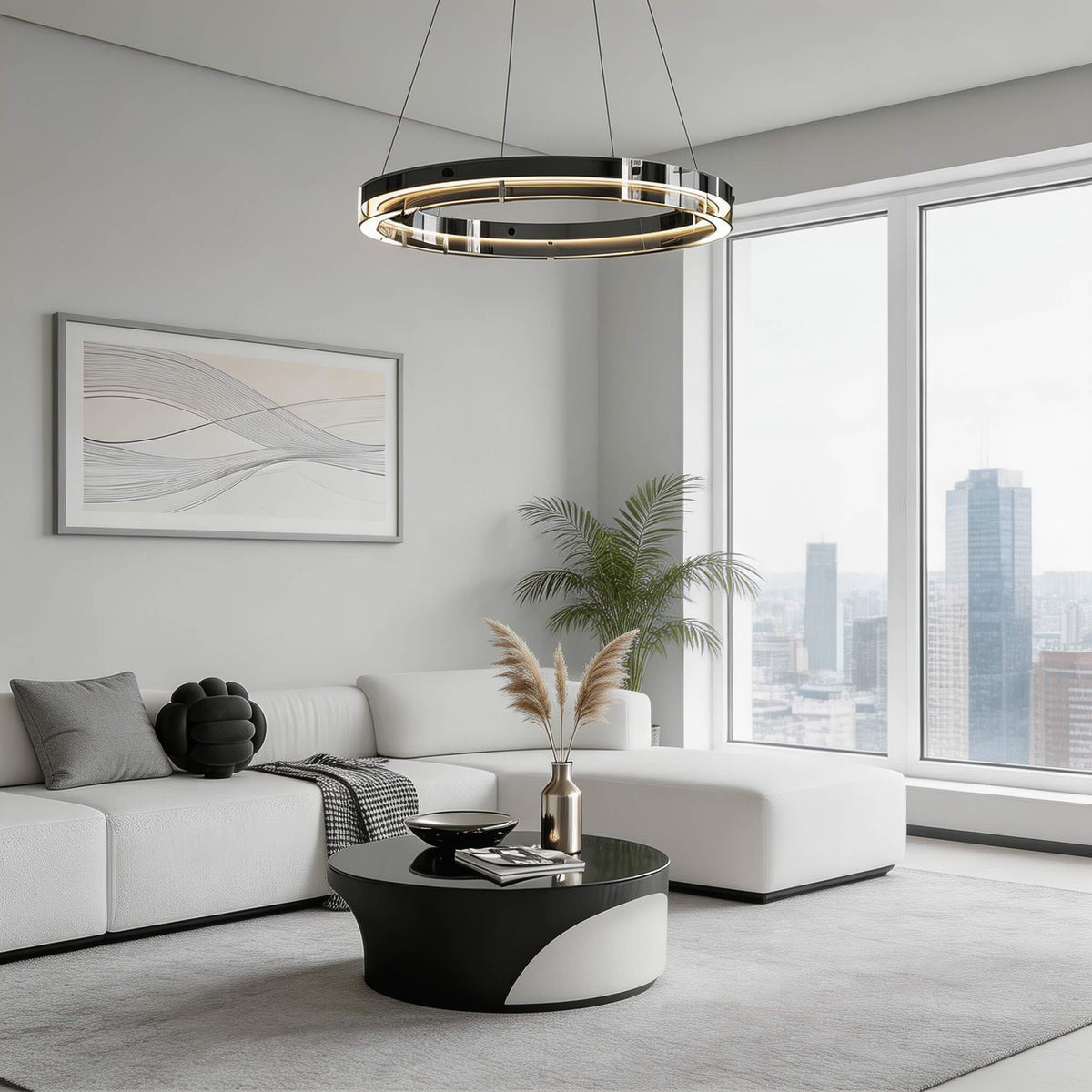 Black Aluminium LED Ring Chandelier Dimmable