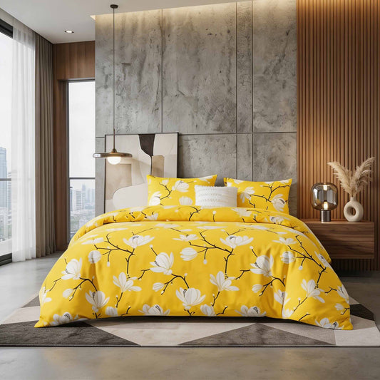Vibrant Floral Microfiber Quilt Cover Set with Pillowcases
