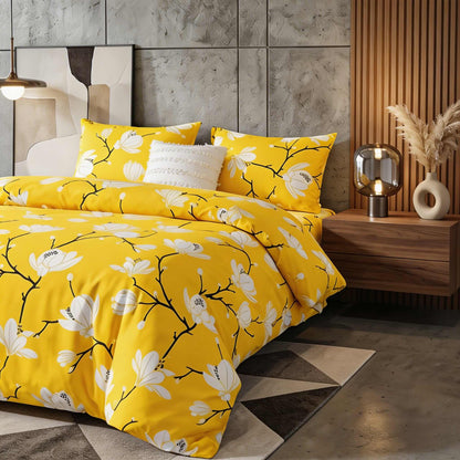 Vibrant Floral Microfiber Quilt Cover Set with Pillowcases